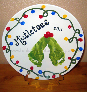 Mistletoes Christmas artwork using kid's footprint