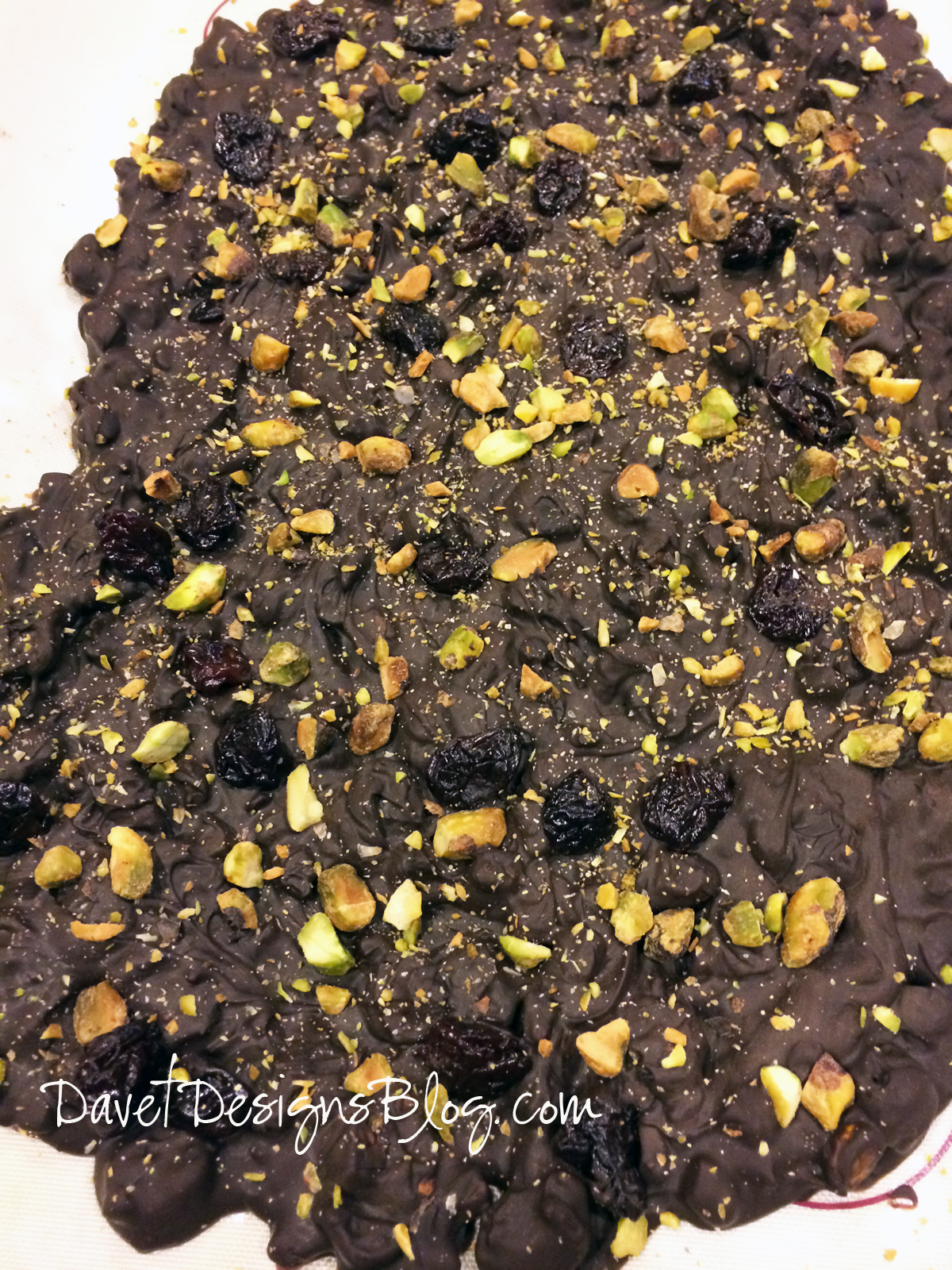 Dark Chocolate Bark with Pistachios and Dried Cherries