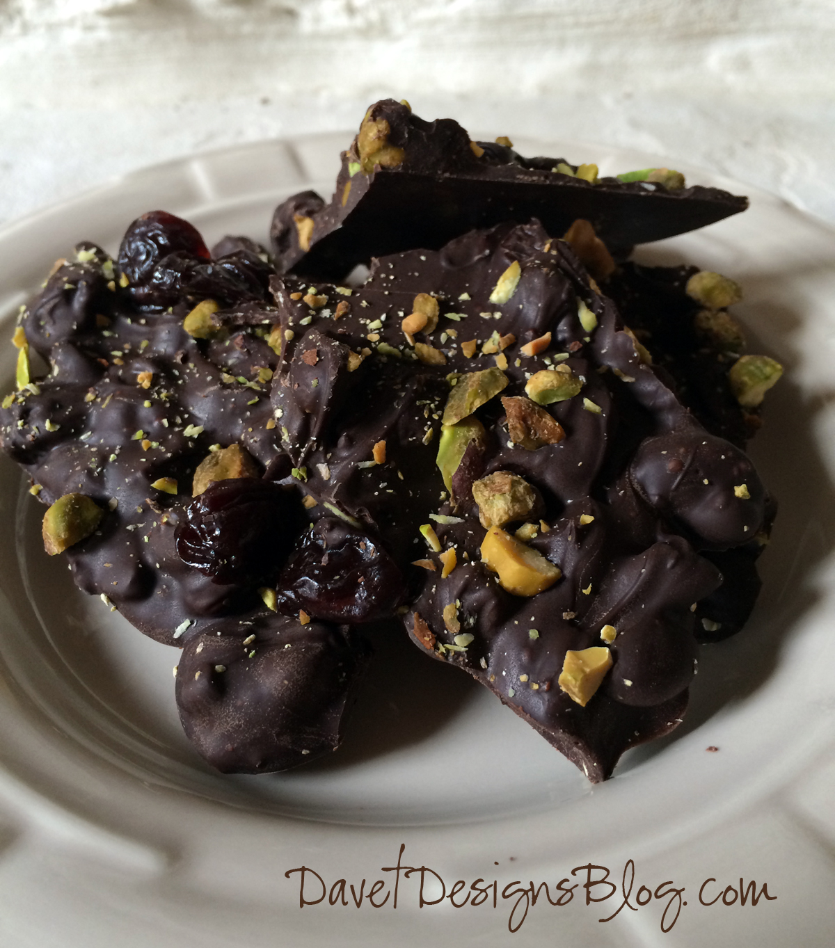 Dark Chocolate Bark with Pistachios and Dried Cherries