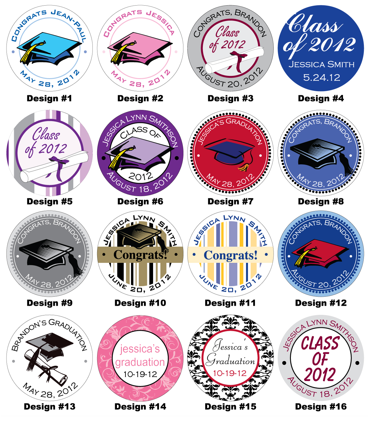 Custom Glossy Graduation Class of 2012 Stickers Kisses Labels