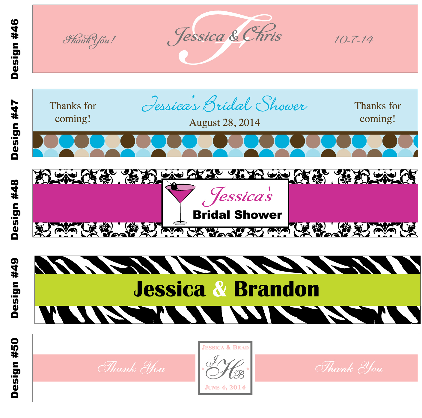 50 Custom Glossy Waterproof Water Bottle Wedding Party Favor Label