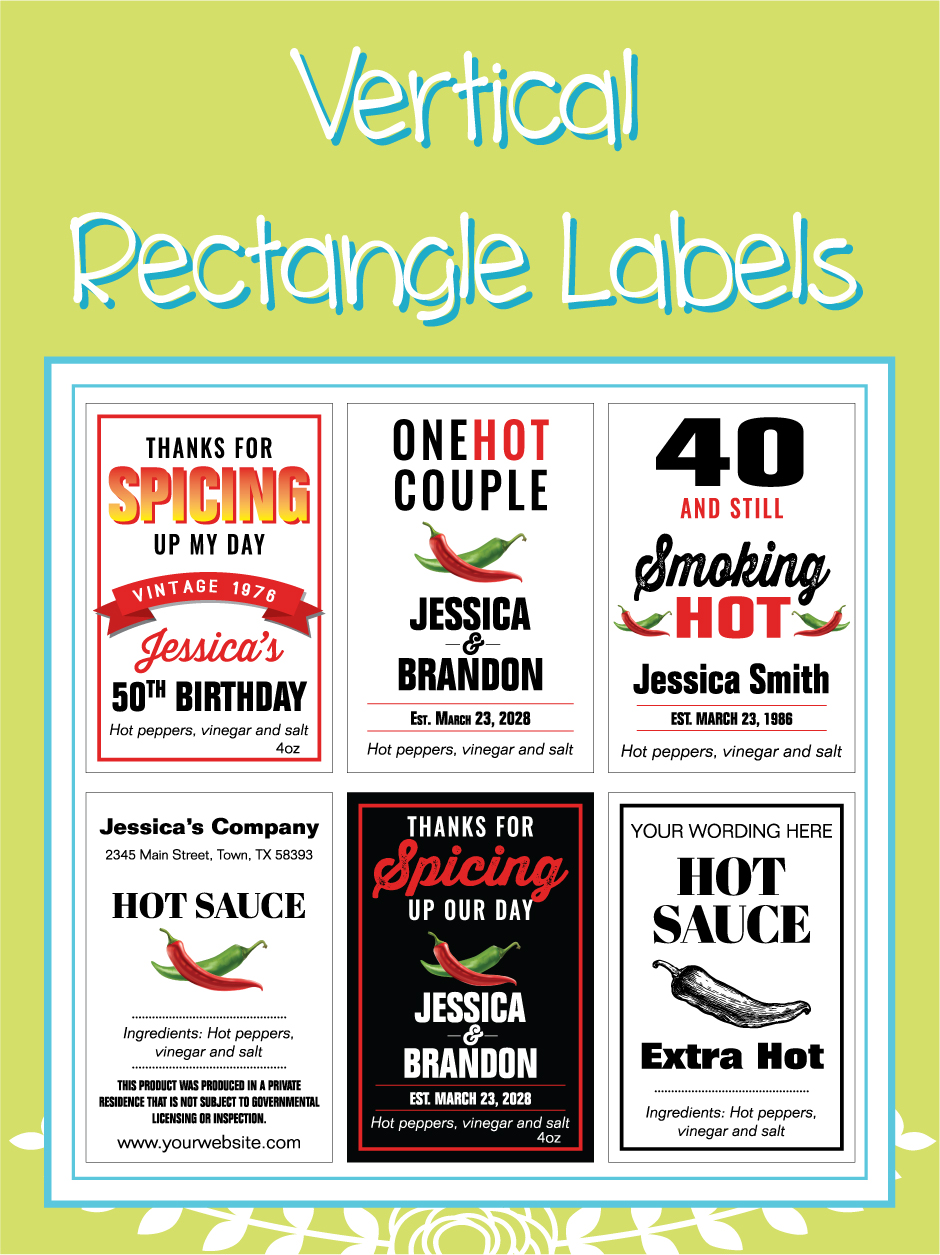 Vertical Rectangle Hot Sauce Designs
